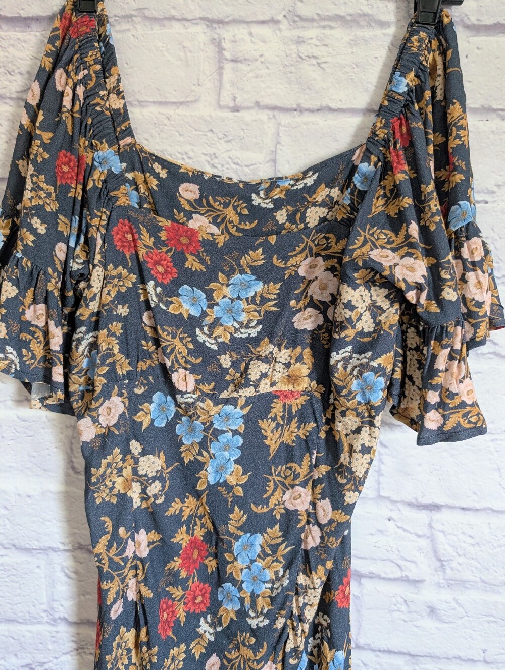 SPELL Flora Midi Dress S Mystic Blue Floral Print Flutter Sleeve Boho Resortwear - Picture 3 of 8
